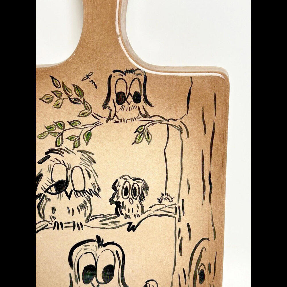 Vintage Cute Owl Handpainted Handmade Ceramic Pottery Hot Pad Trivet Board Wall - Picture 3 of 6
